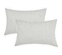 JELLYMONI 100% Natural Cotton Striped Queen Pillowcases Set, 2 Pack White and Grey Vertical Stripes Pattern Printed Pillow Covers with Envelope Closure(Pillows are not Included)