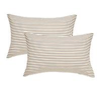 JELLYMONI 100% Natural Cotton Striped Queen Pillowcases Set, 2 Pack White and Khaki Stripes Pattern Printed Pillow Covers with Envelope Closure(Pillows are not Included)