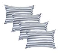 JELLYMONI 100% Natural Cotton Striped Queen Pillowcases Set, 4 Pack White and Dark Blue Stripes Pattern Printed Pillow Covers with Envelope Closure(Pillows are not Included)