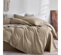 JELLYMONI 100% Washed Cotton Duvet Cover King - Soft, Breathable Linen-Look Bedding with Natural Wrinkle Texture, Button Closure, 3-Piece Set (Dusty Khaki, 104"x90")
