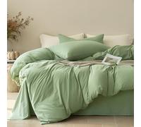 JELLYMONI Duvet Cover Twin Size - Washed Cotton Comforter Cover with Linen-Like Texture, Breathable & Soft Bedding for Modern Home,Guest Room and Everyday Use,Mint Green 1 Duvet Cover & 1 Pillowcase