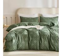 JELLYMONI Green Duvet Cover King Size - Microfiber Tufted Duvet Cover Set, Boho Textured Jacquard Rhombus Geometric Pattern Duvet Cover with Corner Ties & Zipper Closure