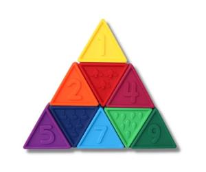 Jellystone Designs Triblox Rainbow Teether. 9 Brightly Coloured Silicone Teething Stacker Toy with Numbers and Illustrations - Counting, Building and Stacking Toy. Suitable for Boys & Girls 9 Months