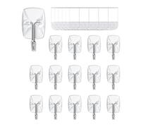 JELLYSUB 15 Hooks+30 Strips, Clear, Small Wire Hooks Value Pack, Wall Mount Hanging Hooks with Adhesive Strips, No Tools Required, Damage-Free Organization