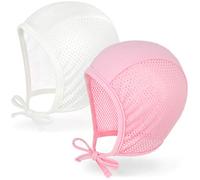 JELLYTREE Baby Bonnet Breathable Mesh Summer Pilot Cap, 0M-18M, 2 Pack: White + Pink, 9-18 Months