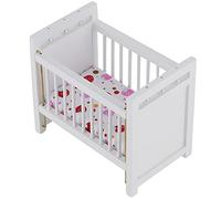 Jelquix 1:12 Mini Dollhouse Bed Verisimilar Wood Furniture Model with Strawberry Pattern Mattress for Kids' Toy House Decoration