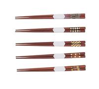 Jelquix 5 Pair Wooden Chopsticks, Red Sandalwood Reusable Chopsticks with Grooved Pattern for Non Slip Grip, Ideal for Gifts Wedding Housewarming Birthday