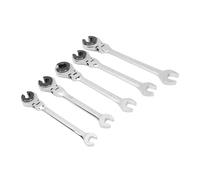 Jelquix 5PCS Ratchet Wrench Set, Double End Open Wrenches Set with Flexible Head for Brake Line, 10mm 11mm 13mm 14mm 17mm, CRV Steel, Professional Mechanic Tools