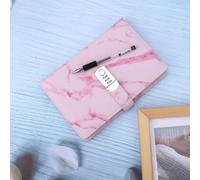 Jelquix A5 PU Leather Password Lock Notepad for Diary, Office Planner, 100 Sheets Cream-colored Paper, Pink, Green, 8.2 X 5.6in Notebook for Office Meetings, Work Records (Pink-Marble Code Book)