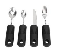 Jelquix Adaptive Weighted Silverware for Parkinsons, Hand Tremors, 4 Pcs | Stabilizing Design, Stainless Steel & ABS Plastic, Ergonomic Eating Utensils for Arthritic Hands, Elderly, Black