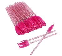Jelquix Disposable Nylon Eyelash Brush, 50pcs Spiral Mascara Wands for Eyelashes, Portable Makeup Tool for Traveling - Pink (Rose Red)