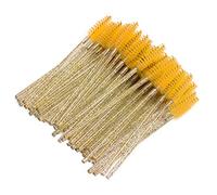 Jelquix Disposable Nylon Eyelash Brush, 50pcs Spiral Mascara Wands for Eyelashes, Portable Makeup Tool for Traveling - Pink (Yellow)
