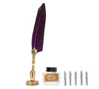 Jelquix Feather Quill Pen Exquisite Vintage Stainless Steel Smooth Writing for Gothic Calligraphy Practice and Creation, for Lovers Elder Teachers, Feather and Stainless Steel (Blue) (purple)