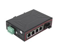 Jelquix Fiber Media Converter, Plug & Play Industrial Ethernet Switch, 1 Optical to 4 RJ45 Port Converters with 10M 100M Din Rail Mount, Ideal for Network Setup