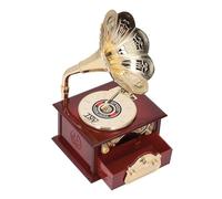 Jelquix Gramophone Music Box Vintage Clockwork Phonograph Music Box for Home Decorative Living Room Desk Ornament (Brown Gramophone)