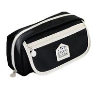 Jelquix Large Capacity 3 Layer Storage Pencil Pouch, Wide Zipper Opening Pencil Box/Cover with Side Lanyard, Panda Design Organizer, Ideal for Students, Artists & Kids, Green (Black)