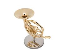 Jelquix Miniature Golden French Horn Replica with Stand for Christmas Decor or Gift, Brass Instrument Model Ornament for Music Room or Desk Display