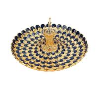 Jelquix Peacock Serving Tray, Round Metal Snack Plate, Zinc Alloy Tray with Elegant Peacock Design, Ideal for Fruits Desserts Nuts Jewelry Storage Home Hotel Party Buffet Table Decor (Golden Blue)