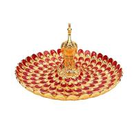 Jelquix Peacock Serving Tray, Round Metal Snack Plate, Zinc Alloy Tray with Elegant Peacock Design, Ideal for Fruits Desserts Nuts Jewelry Storage Home Hotel Party Buffet Table Decor (Gold Red)
