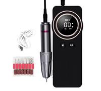 Jelquix Portable Nail Polisher, High Speed 35000RPM Rechargeable Nail Grinder with 6 Grinding Bits, Ideal for Professional Salon and Home Care, Silver (Black)
