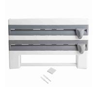 Jelquix Wall Mounted Kitchen Roll Holder, Aluminum Foil Cling Film Storage Rack with Blades for Cutting, Organizer for Kitchen Towel and Plastic Wrap (Grey White)