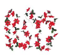 Jelquix Xmas Poinsettia Garland, 5.7FT Artificial Poinsettia Vine, Fireplace Mantle Dining Table Wall Decor Garland with Hanging Rope (Red)