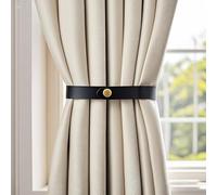 JELUTRIC PU Leather Curtain Tiebacks, Ring Clips Curtain Holdbacks Buckle for Window Draperies, Modern Minimalist Set of 2 (Black)