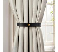 JELUTRIC PU Leather Curtain Tiebacks, Ring Clips Curtain Holdbacks Buckle for Window Draperies, Modern Minimalist Set of 2 (Black)