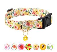 Jelwuion Dog Collar,Personalized Adjustable Cute Puppy Collars for Girl Female Boy Dogs Flower Patterned Design,Soft Pet Collar with Safe Buckle for Small Medium Large Dog. (Yellow Flower, L)