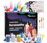 JelyArt 18 pieces candle pen set with glitter, candle colours and candles, colouring pens including stencils and candle tattoos - candle pen for painting, decorating, shaping and DIY