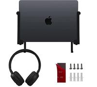 JEMACHE Aluminum Wall Laptop Mount Compatible with MacBook Air, Pro, Surface, iPad, Tablets with Headphone Holder, Adhesive (Black)