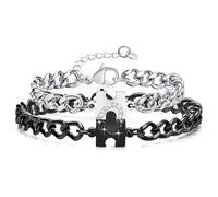 Jemant Couples Bracelet For Him And Her Silver Gold Plated Stainless Steel Cuban Chain Beaded Adjustable Stretch Heart Infinity Morse Code Bracelet For Husband Wife Bf Gf Valentines Day Jewelry Gift