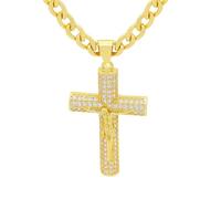 Jemant Crucifix Cross Necklace For Men Women Stainless Steel Silver 18k Gold Plated 3mm 20inch Figaro Chain Trendy Jesus Cross Pendant Necklace Baptism Christian Easter Prayer Jewelry Gift