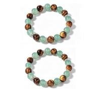 Jemant Eye Color Bracelets For Couples Brown Hazel Green Blue Natural Stone Tiger Eye Aventurine Beads String 8mm /10mm Trendy Stretch Elastic Mathing Bracelets Handmade Jewelry For Bf And Gf