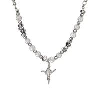 Jemant Gothic Cross Star Necklace For Men Women Silver Stainless Steel Cuban Link Paperclip Figaro Bead Chain Punk Kpop Y2k Goth Irregular Layered Cross Pendant Necklace Non Tarnish Jewelry Gift
