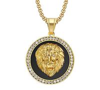 Jemant Lion Head Necklace For Men Women Gold Silver Pendant Shield Roar Round Rhinestones Stainless Steel Punk Goth Cool Viking Vintage Lion Necklace For Him Huaband Boyfriend, Metal, Cubic Zirconia