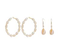 Jemant Seashell Hoop Earrings For Women Dangling White Gold Boho Large Big Trendy Statement Pearl Natural Sea Shell Beads Dangle Earrings Handmade Hawaii Summer Beach Ocean Jewelry For Mom Wife