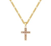 Jemant Stainless Steel Gold Silver Black Zirconia Figaro Chain Cross Necklace for Men Women 20" Chain 3mm/4mm/5mm Non Tarnish Christian Jewelry Easter Gift