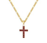 Jemant Stainless Steel Gold Silver Black Zirconia Figaro Chain Cross Necklace for Men Women 20" Chain 3mm/4mm/5mm Non Tarnish Christian Jewelry Easter Gift