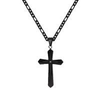 Jemant Stainless Steel Gold Silver Black Zirconia Figaro Chain Cross Necklace for Men Women 20" Chain 3mm/4mm/5mm Non Tarnish Christian Jewelry Easter Gift