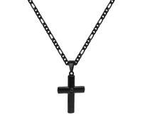 Jemant Stainless Steel Gold Silver Black Zirconia Figaro Chain Cross Necklace for Men Women 20" Chain 3mm/4mm/5mm Non Tarnish Christian Jewelry Easter Gift