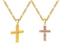 Jemant Stainless Steel Gold Silver Black Zirconia Figaro Chain Cross Necklace for Men Women 20" Chain 3mm/4mm/5mm Non Tarnish Christian Jewelry Easter Gift