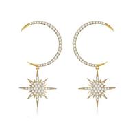 Jemant Star Moon Earrings For Women Asymmetrical Tassel Drop Dangle Black Earth Planet Cubic Zirconia Dangling Mismatched Moon And Star Earrings Jewelry For Mom Mother