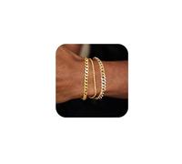 JEMARA 3 Pcs Gold Bracelets for Men,Sturdy Curb Width Rope Cuban Chain Bracelet Set Adjustable Stack Gold Chain Bracelet for Men Jewelry Bracelet Homme