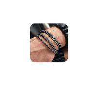 JEMARA 3 Pcs Mens Bracelets,Sturdy Curb Width Rope Cuban Chain Bracelet Set Adjustable Stack Black Chain Bracelet for Men Jewelry Bracelet Homme 18+3cm