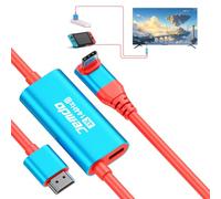 JEMDO 4k 144HZ Right-Angle Dock HDMI Cable for Switch 2017/OLED, Blue&Red | USB-C 3.2 to HDMI 2.1, 6.6 ft, 48 Gbps, 100 W PD pass-through, Portable Travel Adapter for Steam Deck/ROG Ally/PC/TV