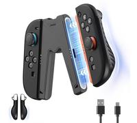 JEMDO Ergonomic Joy Con Charging Grip for Nintendo Switch 2, Magnetic Charger with USB-C Cable & LED Indicator, Comfortable Anti-Slip Textured Grip, Reinforced Back Support, Travel-Ready, Black