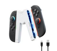 JEMDO Magnetic Switch 2 Charging Grip Compatible with Nintendo Switch 2 - Ergonomic LED Controller for Joy Con 2 with USB-C Cable, Travel-Ready, White