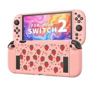 JEMDO Protective Case Compatible with Nintendo Switch 2 (2025) - Shockproof & Ergonomic TPU Case with Non-Slip Handle, Pink Design with Strawberries - for Girls & Kawaii Fans, Strawberry
