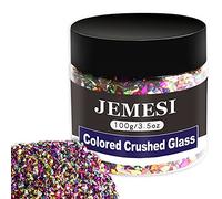 JEMESI 100g/3.5oz Irregular Metallic Chips Crushed Glass Nail Decoration 2-4 mm Glittering Nail Glass for DIY Nail Crafts Epoxy Resin Vase Stuffing Mobile Phone Case Scrapbook Jewelry Decors (Color)